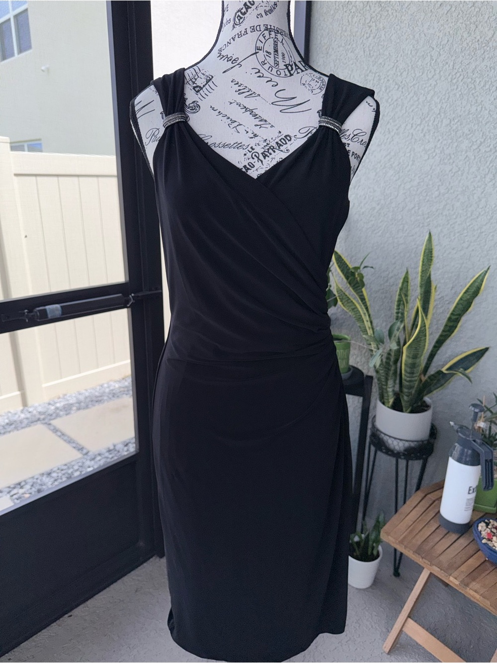 Ralph Lauren Black Sleeveless Faux-Wrap Midi Dress with Strap Accents Sz 4